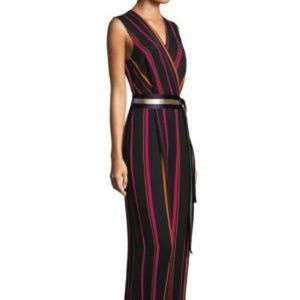 DVF Sleeveless Crossover Wide-Leg Striped Jumpsuit
